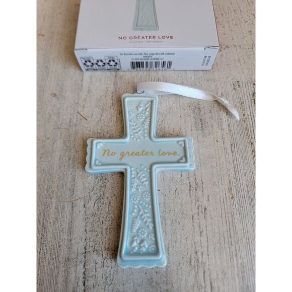 Hallmark No Greater Love Blue Cross ornament Xmas religious - Picture 2 of 6
